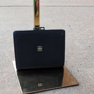 Givenchy Vintage Black Leather Compact Bifold Wallet with Kisslock